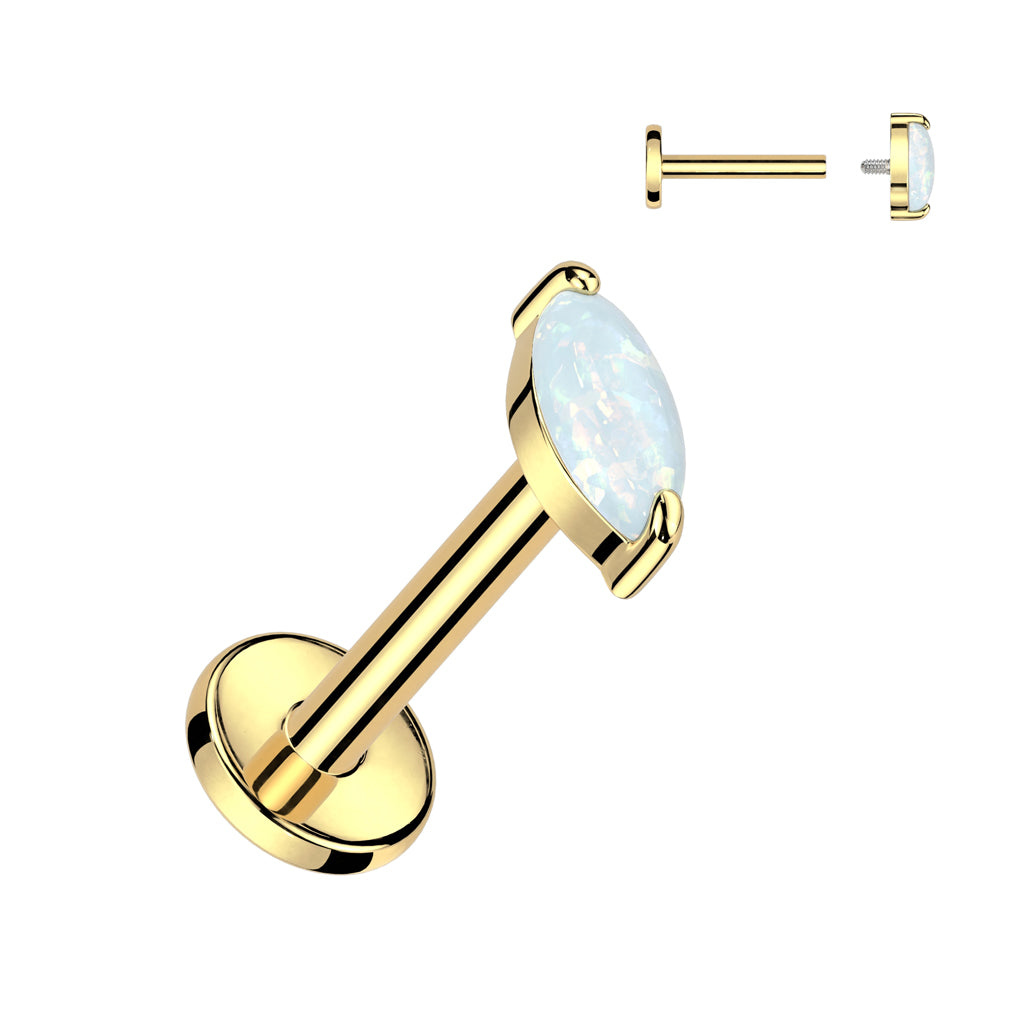 16G Titanium Internally Threaded Labret W/ Marquise Opal Top